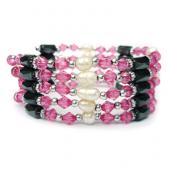 36inch Pink Glass Beads, Freshwater Pearl,Magnetic Wrap Bracelet Necklace All in One Set